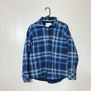 Orvis Women’s Fleece lined Jacket Blue Plaid Snap Up Size S/CH EUC